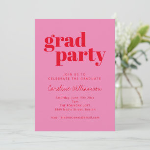 Bold Typography Pink Red Modern Graduation Party Invitation