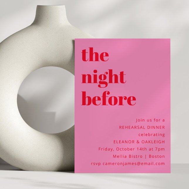Bold Typography Pink Red Modern Rehearsal Dinner Invitation (Creator Uploaded)