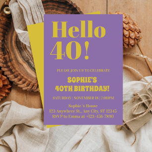 Bold Typography Purple Modern 40th Birthday Party  Invitation