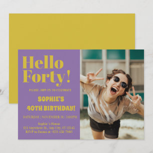 Bold Typography Purple Modern 40th Birthday Photo Invitation
