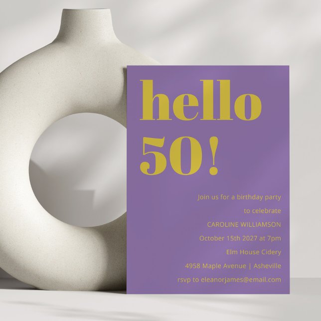 Bold Typography Purple Yellow Modern Birthday  Invitation (Creator Uploaded)