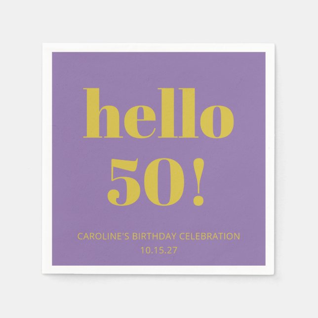 Bold Typography Purple Yellow Modern Birthday  Napkin (Front)