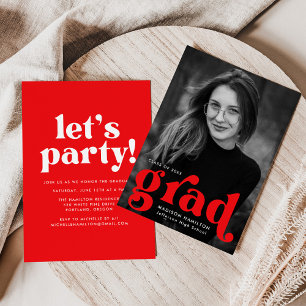Bold Typography Red Photo Graduation Party Invitation
