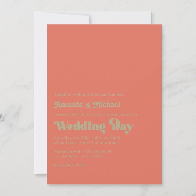 Bold Typography Rustic Terracotta and Sage Wedding Invitation (Front)