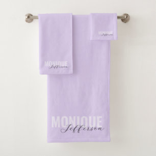 Bold Typography & Script Lilac Lavender Monogram Bath Towel Set