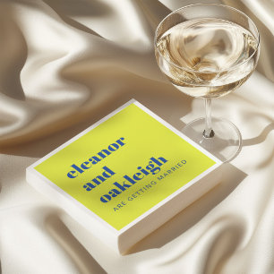 Bold Typography Simple Chartreuse Blue Wedding Napkin