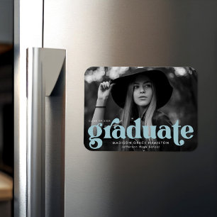 Bold Typography Sky Blue Photo Graduation Magnet