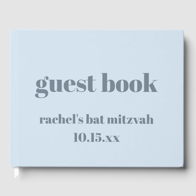 Bold Typography Soft Blue Custom Cute Bat Mitzvah Guest Book (Front)