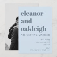 Bold Typography Soft Blue Photo Wedding