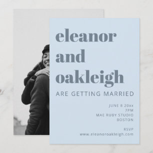 Bold Typography Soft Blue Photo Wedding Invitation