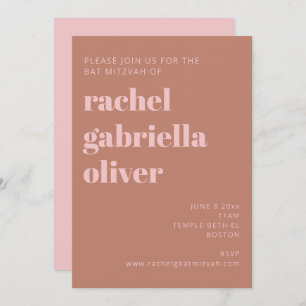 Bold Typography Terracotta and Pink Bat Mitzvah Invitation