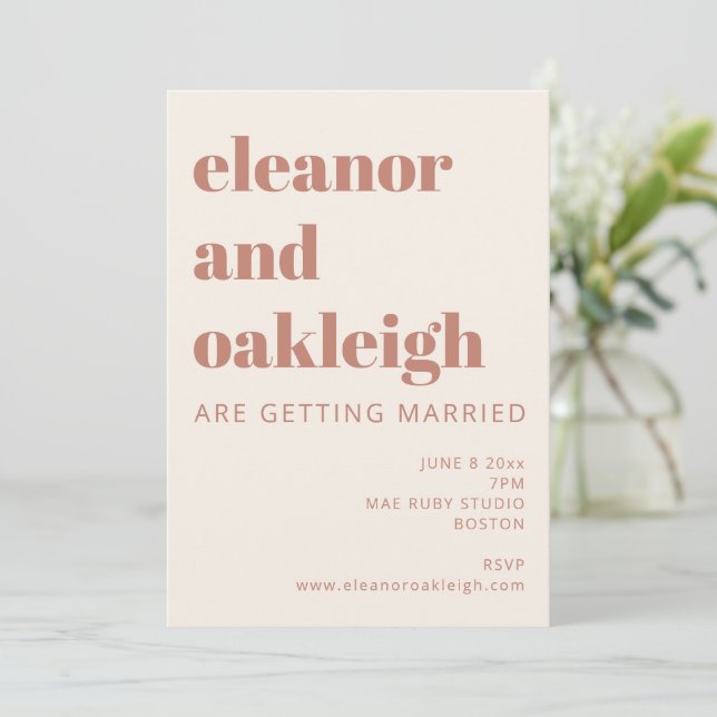 Bold Typography Terracotta Cream Modern Wedding Invitation (Standing Front)