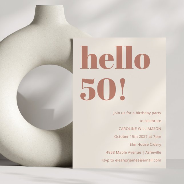 Bold Typography Terracotta Modern 50th Birthday  Invitation (Creator Uploaded)