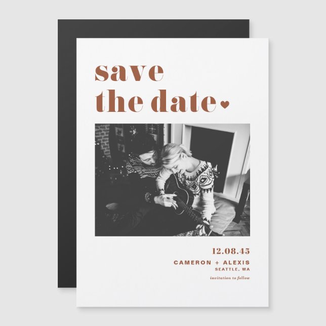 Bold Typography Terracotta Photo Save the Date Magnetic Invitation (Front/Back)