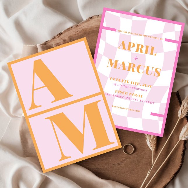 Bold Typography Vibrant Pink Orange Monogram Invitation (Creator Uploaded)