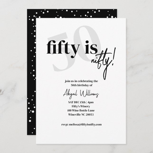 Bold Typography w/ Calligraphy 50 Nifty Birthday Invitation (Front/Back)