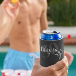Bold Typography w/ Calligraphy 50th Birthday Can Cooler