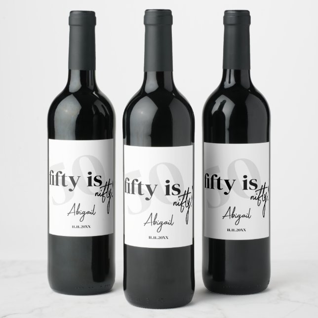 Bold Typography w/ Calligraphy 50th Birthday Party Wine Label (Bottles)