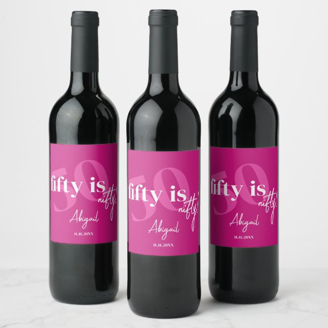 Bold Typography w/ Calligraphy 50th Birthday Party Wine Label (Bottles)
