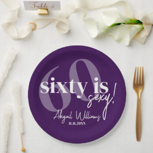 Bold Typography w/ Calligraphy 60th Birthday Party Paper Plate