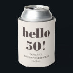 Bold Typography Warm Brown Modern 50th Birthday  Can Cooler<br><div class="desc">This 50th birthday can cooler in brown and cream features bold, modern typography with a simple “hello 50!” design that feels timeless and celebratory. Personalize the name and date to match the birthday celebration details. A great choice for milestone birthdays, party favors, and bar or restaurant gatherings, it keeps drinks...</div>