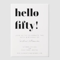 Bold Typography White Modern 50th Birthday Party
