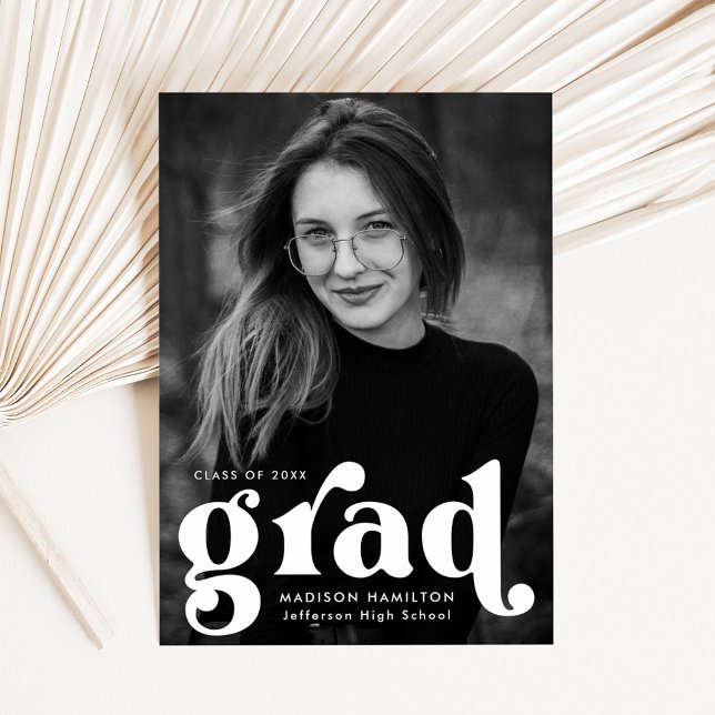 Bold Typography White Photo Graduation Announcement (Creator Uploaded)