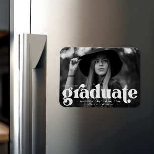 Bold Typography White Photo Graduation Magnet