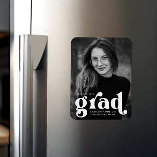 Bold Typography White Photo Graduation Magnet
