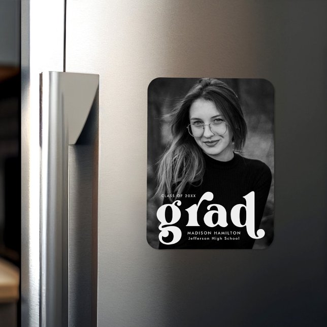 Bold Typography White Photo Graduation Magnet (Creator Uploaded)