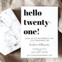 Bold Typography White Trendy Modern 21st Birthday
