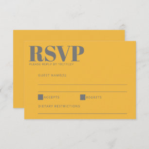 Bold Typography Yellow and Grey Modern Wedding   RSVP Card