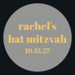 Bold Typography Yellow Grey Custom Bat Mitzvah Classic Round Sticker<br><div class="desc">Bold Typography Yellow and Grey Custom Cute Bat Mitzvah Classic Round Sticker</div>