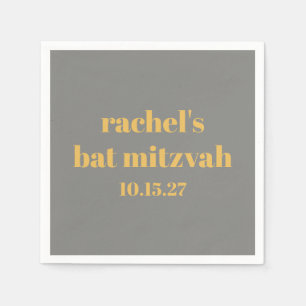 Bold Typography Yellow Grey Custom Bat Mitzvah Napkin