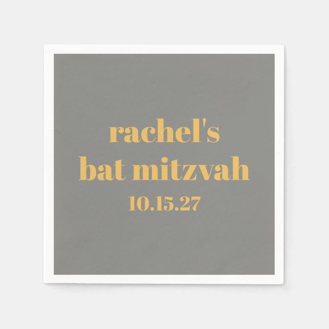 Bold Typography Yellow Grey Custom Bat Mitzvah Napkin (Front)