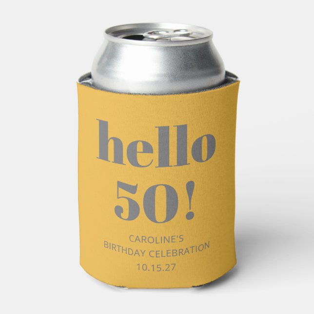 Bold Typography Yellow Grey Modern Birthday Party Can Cooler (Can Front)