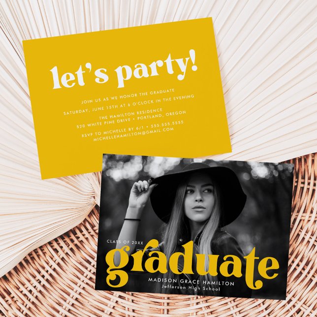 Bold Typography Yellow Photo Graduation Party Invitation (Creator Uploaded)
