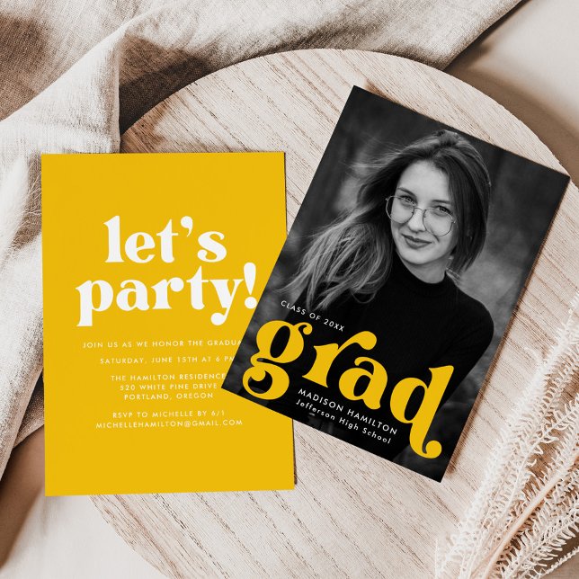 Bold Typography Yellow Photo Graduation Party Invitation (Creator Uploaded)