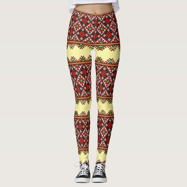 Bold Ukrainian Embroidery Vyshyvanka Leggings (Front)