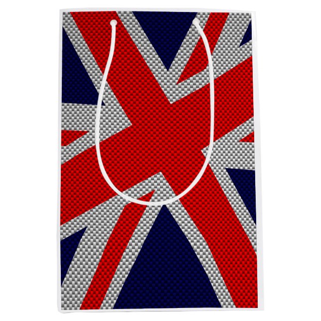 Bold Union Jack on Carbon Fiber Style Print Medium Gift Bag (Front)