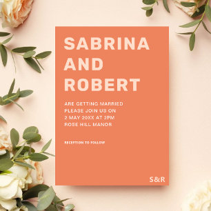Bold Unique Typography Peachy Orange Wedding Invitation