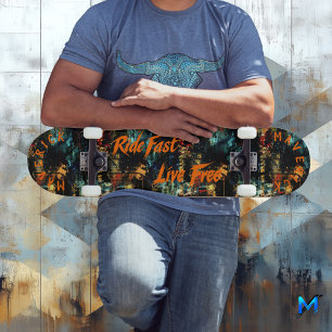 Bold Urban Graffiti & Orange Ride Fast Live Free Skateboard