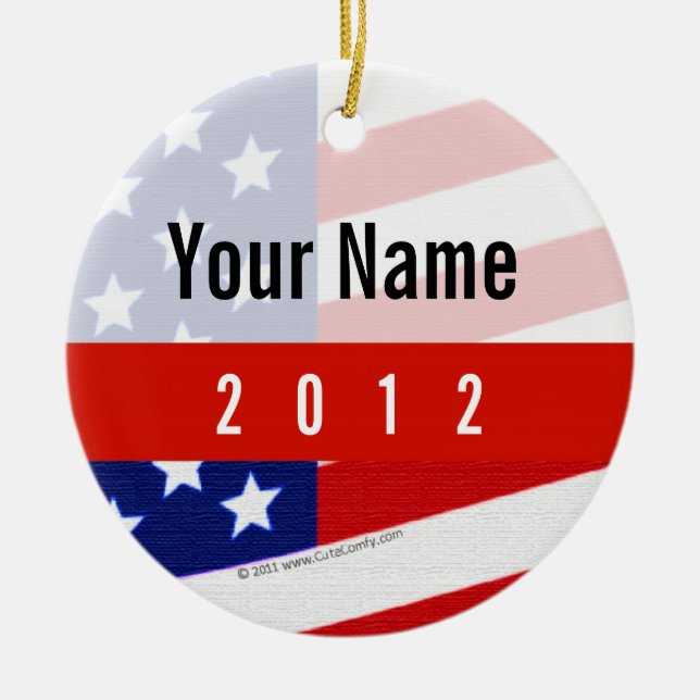 Bold USA Theme, Custom Personalised Design Ceramic Tree Decoration (Front)