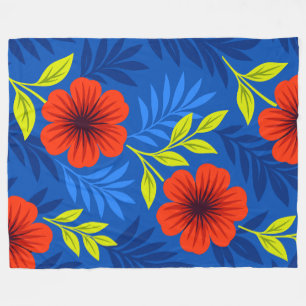 Bold Vermilion Red Florals with Elegant Leaves Fleece Blanket