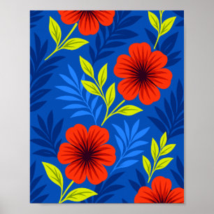 Bold Vermilion Red Florals with Elegant Leaves Poster