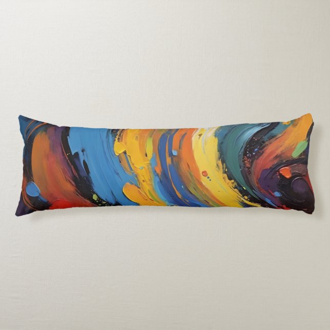 Bold Vibrant Abstract Oil Painting Fluid Swirls Body Cushion (Front)