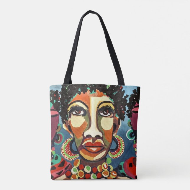 Bold Vibrant African Woman Art Illustration Tote Bag (Back)
