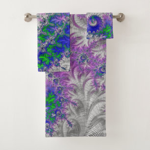 Bold Vibrant Colourful Funky Trippy Fractal Spiral Bath Towel Set