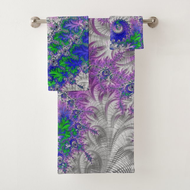 Bold Vibrant Colourful Funky Trippy Fractal Spiral Bath Towel Set (Insitu)
