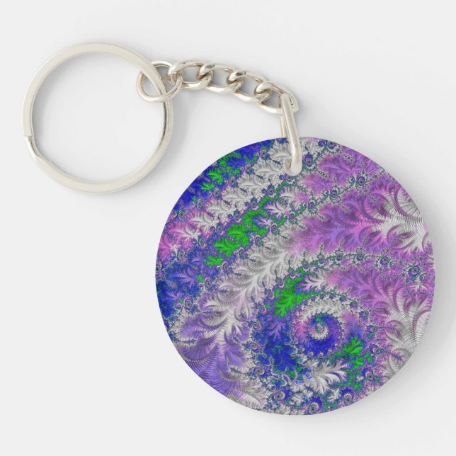 Bold Vibrant Colourful Funky Trippy Fractal Spiral Key Ring (Front)